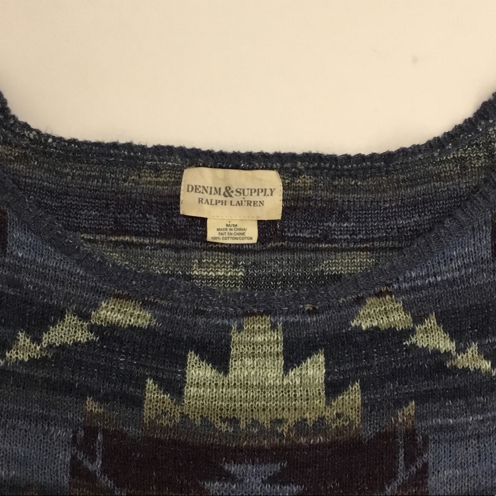 Denim & Supply Ralph Lauren Blue Aztec Scoop Neck Top Sweater Sz M - Picture 7 of 9